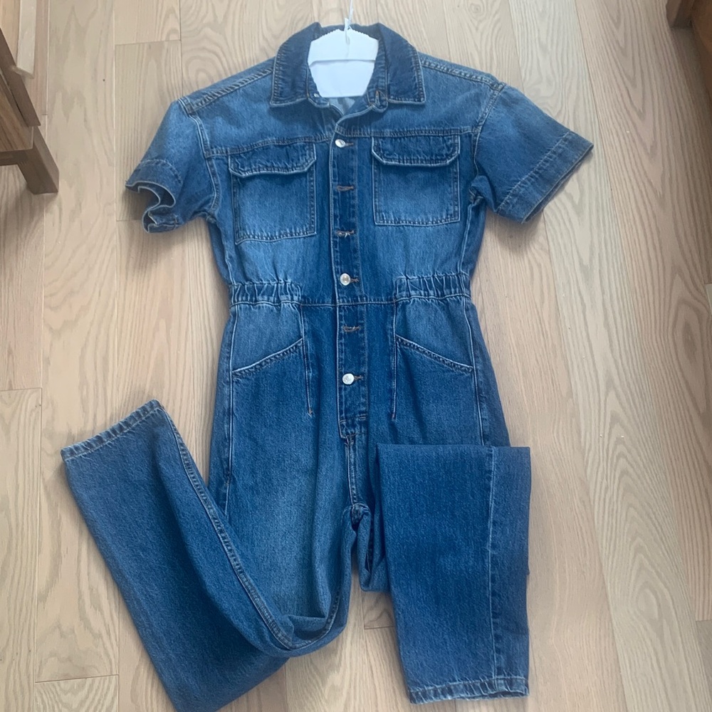Denim Short Sleeve Jumpsuit